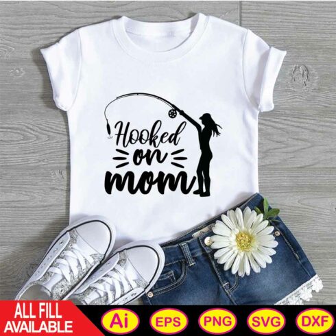 Hooked on mom svg t-shirt cover image.