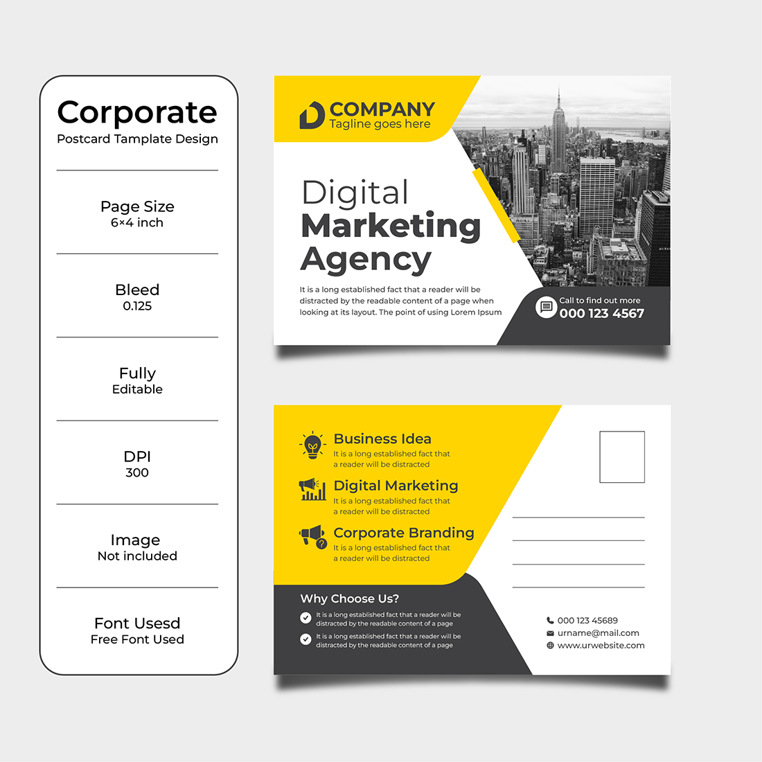 Set of two business cards with a yellow and black design.
