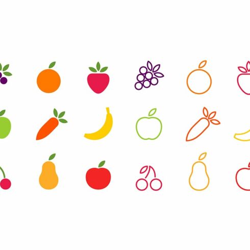 Fruit and vegetable icon set cover image.