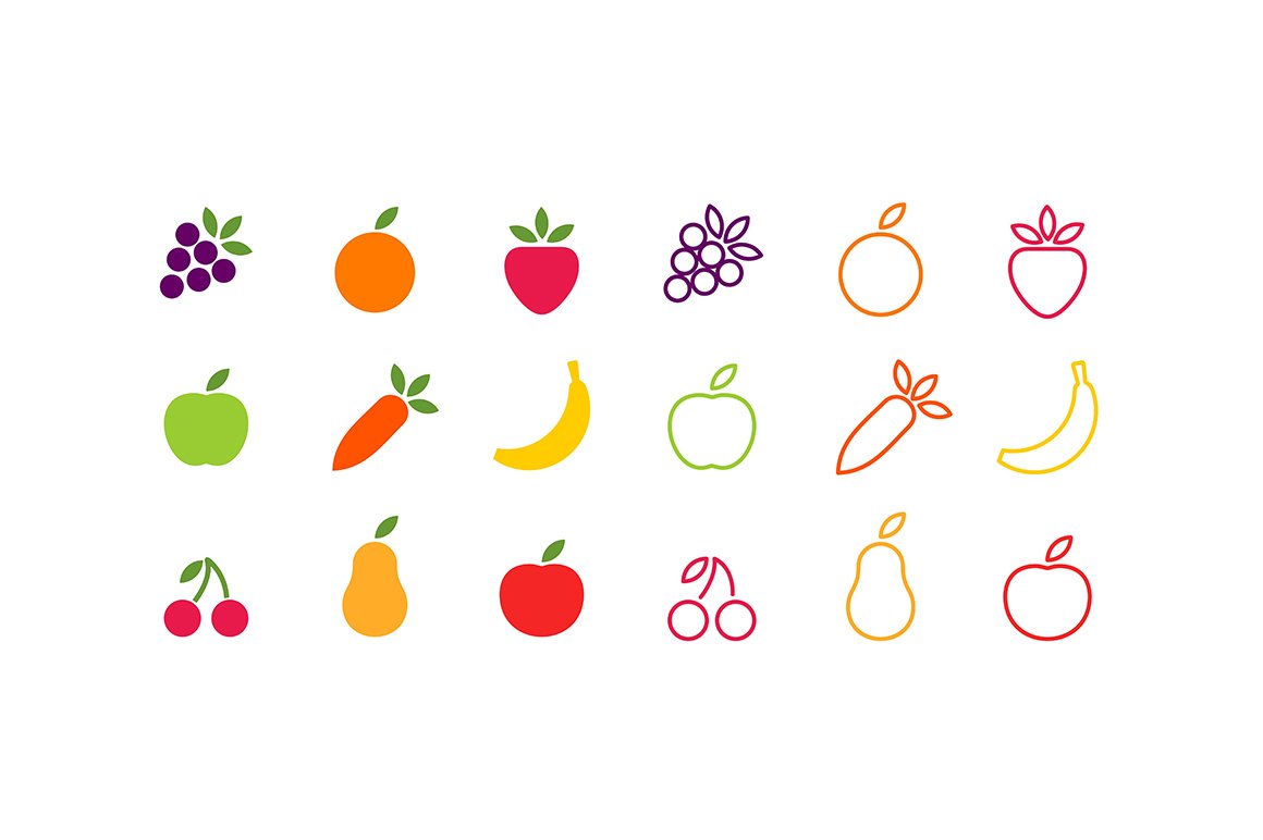 Fruit and vegetable icon set cover image.