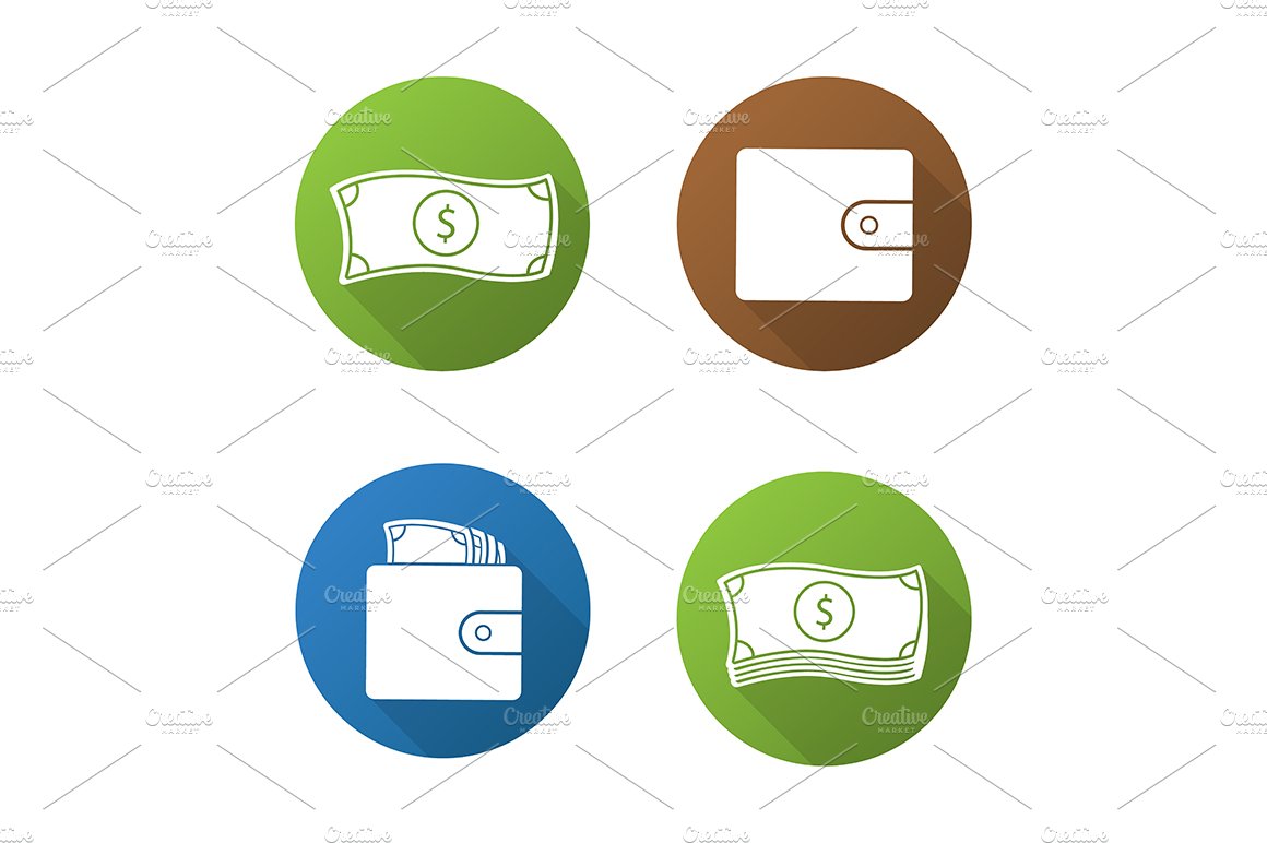 Money. 4 icons. Vector cover image.