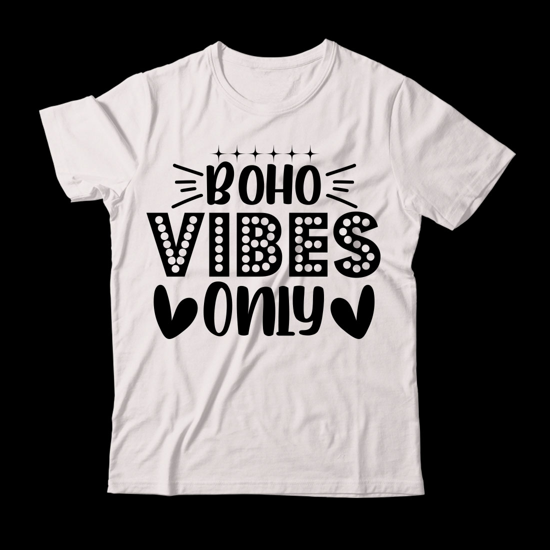 White t - shirt that says boho vibes only.