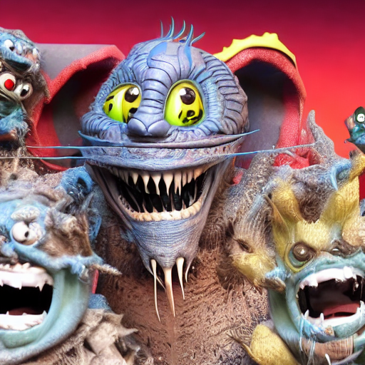 Group of monsters with their mouths open.