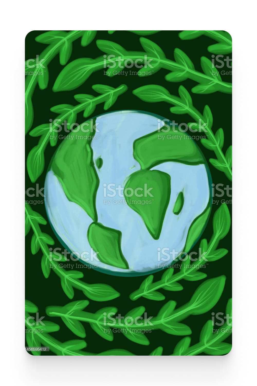 Drawn planet earth surrounded by branches with leaves.