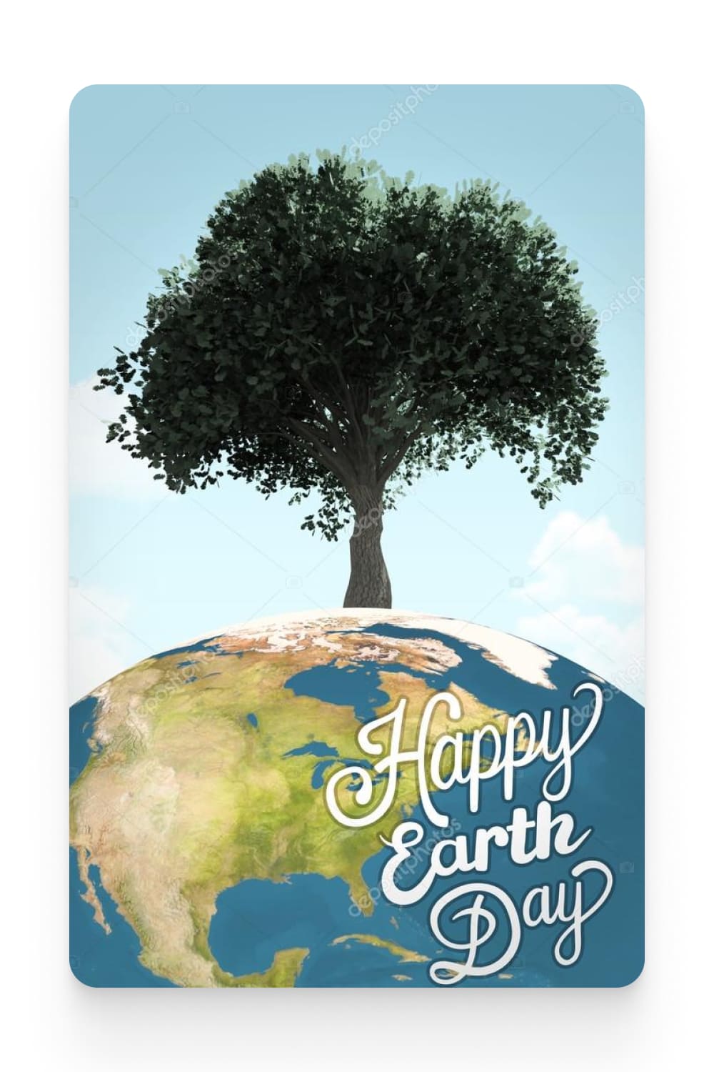 Composite image of happy earth day with tree and planet.