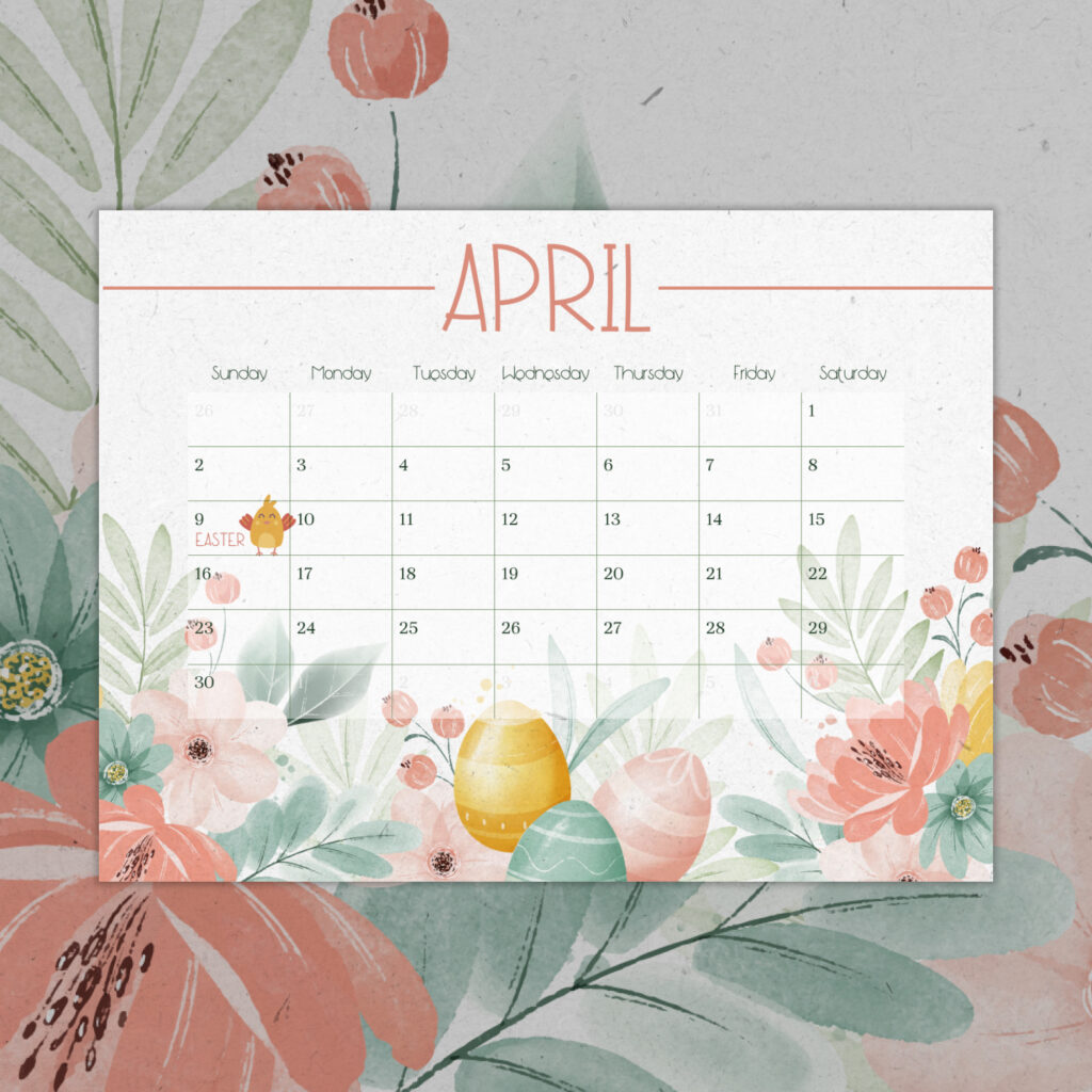 Free Aesthetic April Calendar MasterBundles