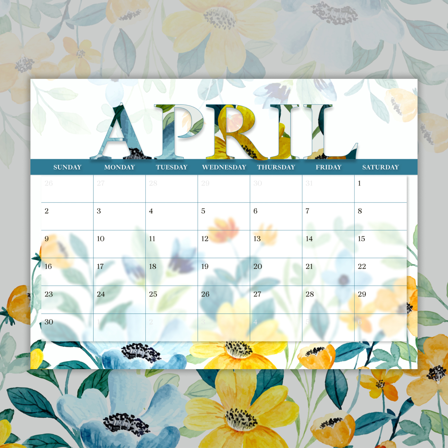 Calendar with a floral design on it.