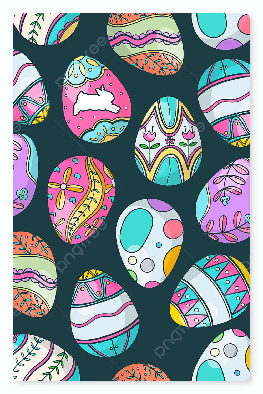 Easter eggs collage in psychedelic coloring.