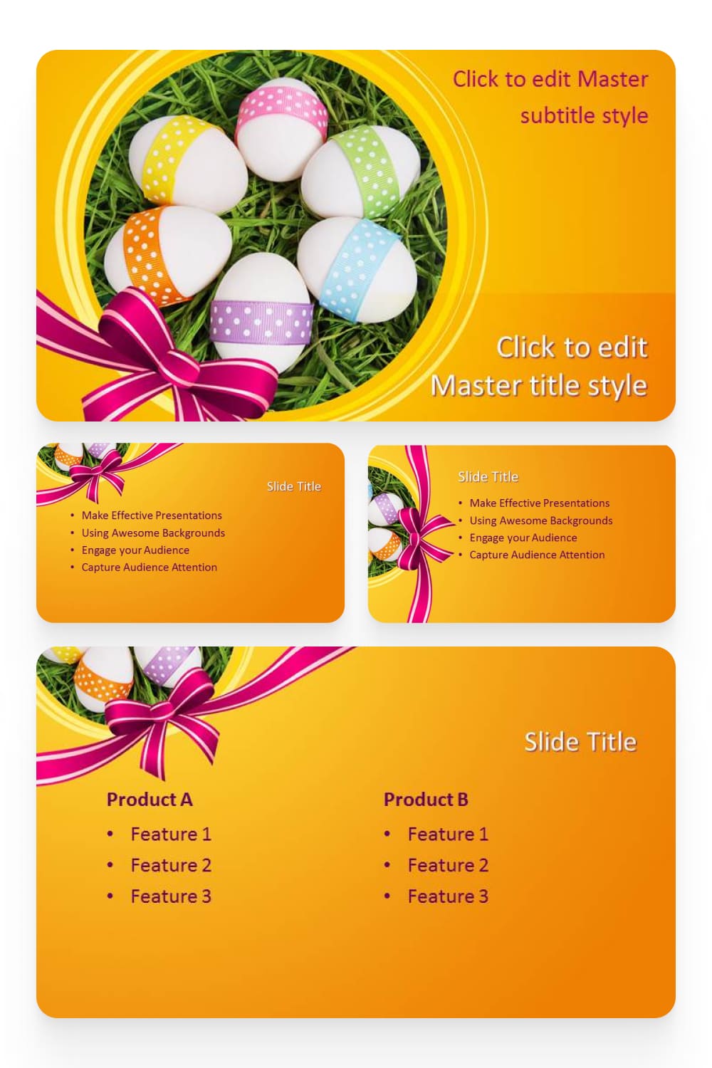 Easter presentation collage with photo of eggs on grass and yellow background.