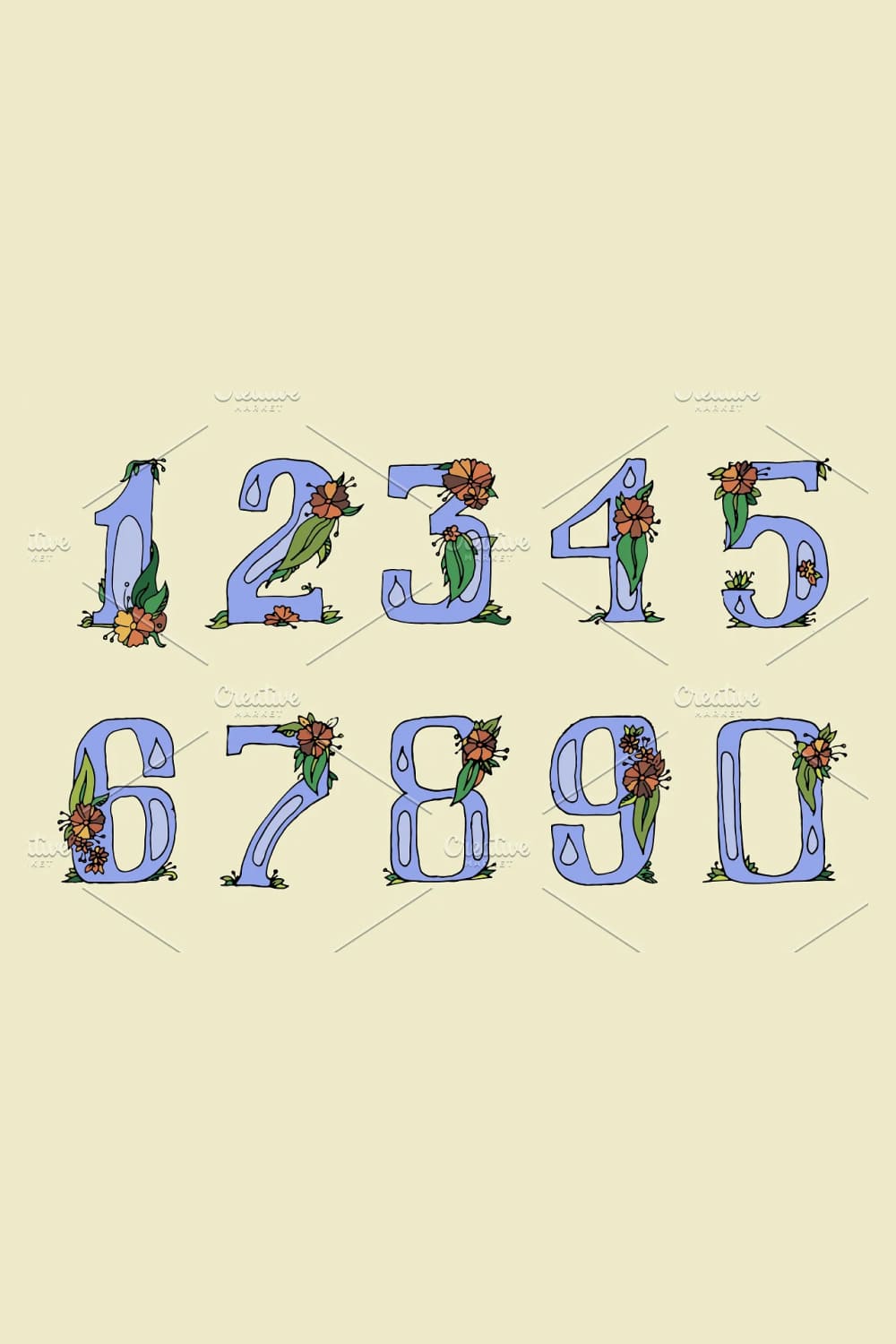 An example of a font made of numbers with colors in them.