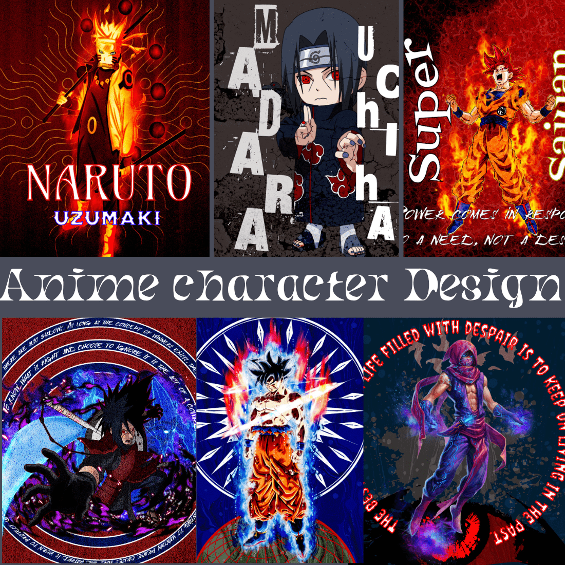 Collage of anime character designs.