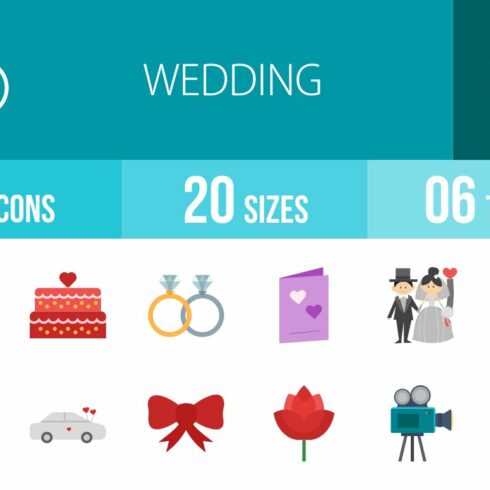 50 Wedding Flat Multicolor Icons cover image.