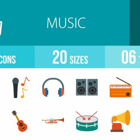 50 Music Flat Colorful Icons cover image.