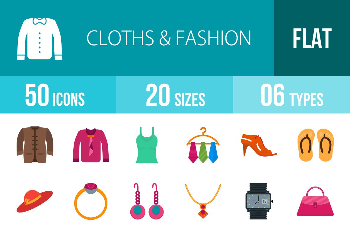 50 Clothes & Fashion Flat Multicolor cover image.