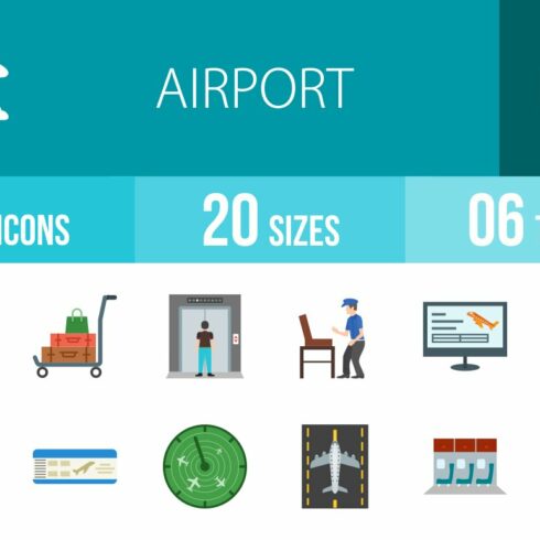 50 Airport Flat Multicolor Icons cover image.
