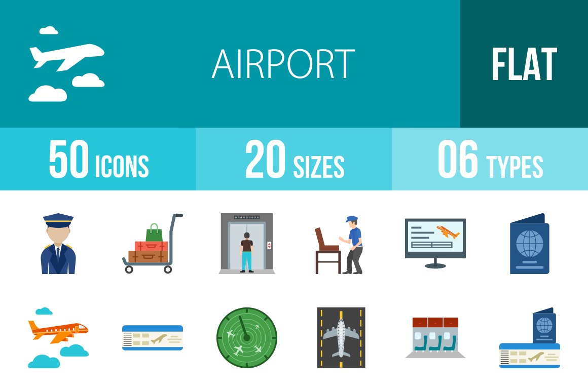 50 Airport Flat Multicolor Icons cover image.