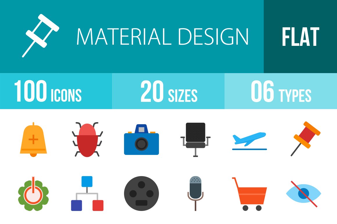 100 Material Design Flat Multicolor cover image.