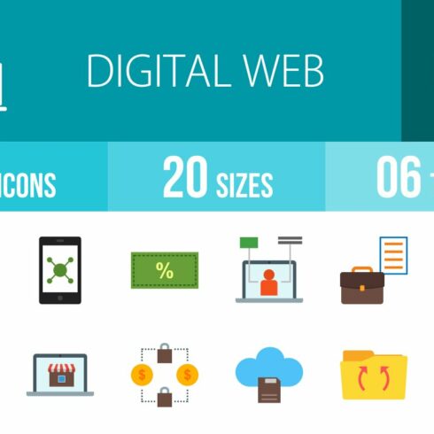 50 Digital Web Flat Colorful Icons cover image.