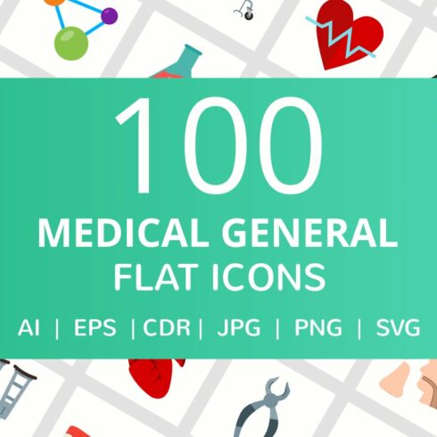 100 Medical General Flat Icons cover image.