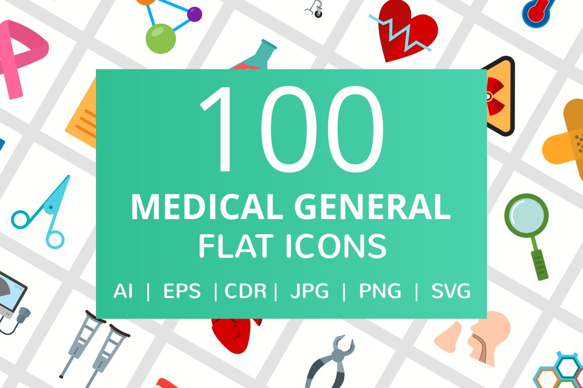 100 Medical General Flat Icons cover image.