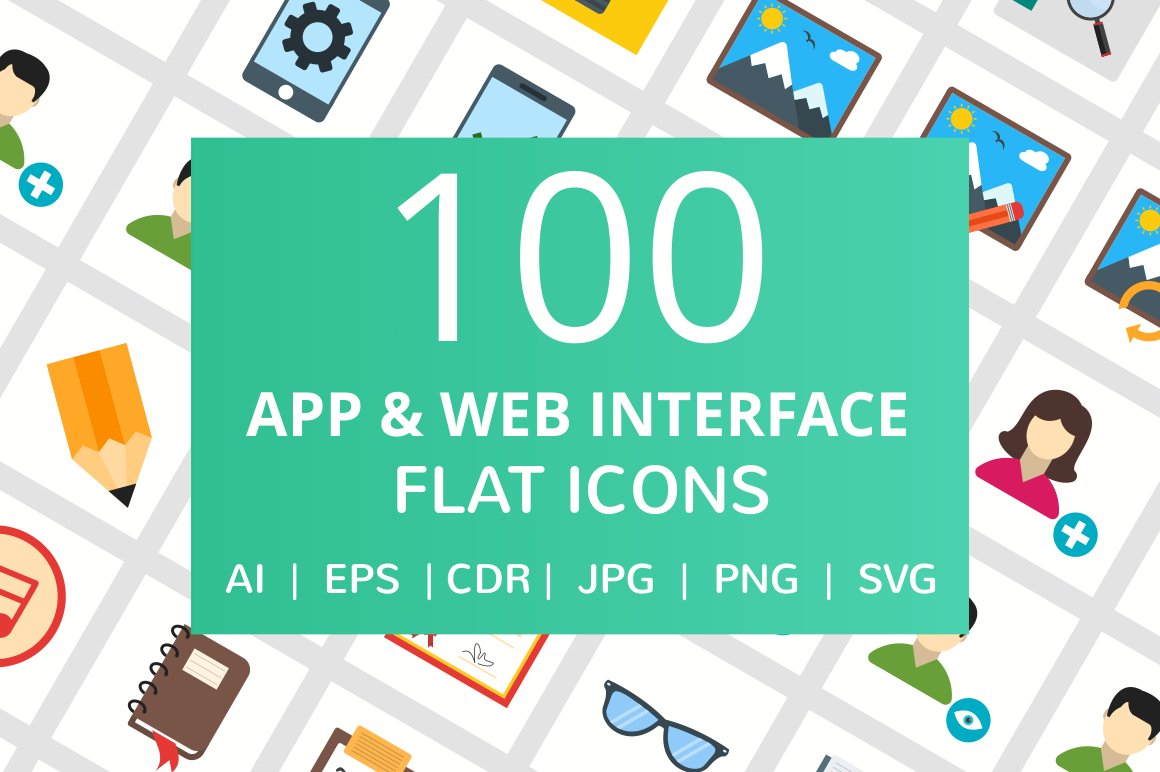 100 App & Web Interface Flat Icons cover image.