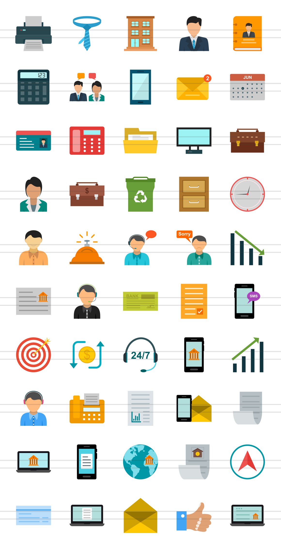 50 Business & Finance Flat Icons preview image.