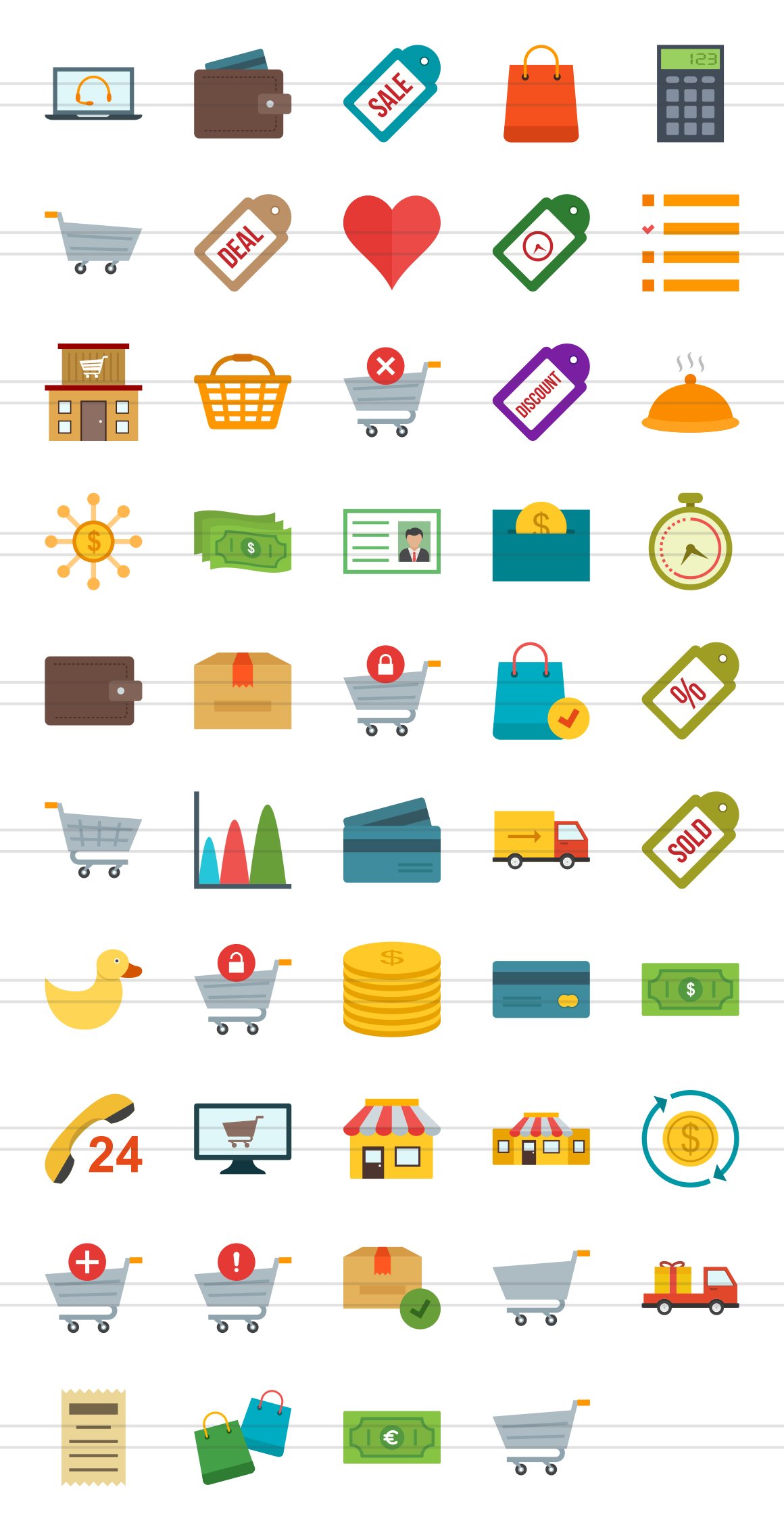 48 Ecommerce Flat Multicolor Icons preview image.