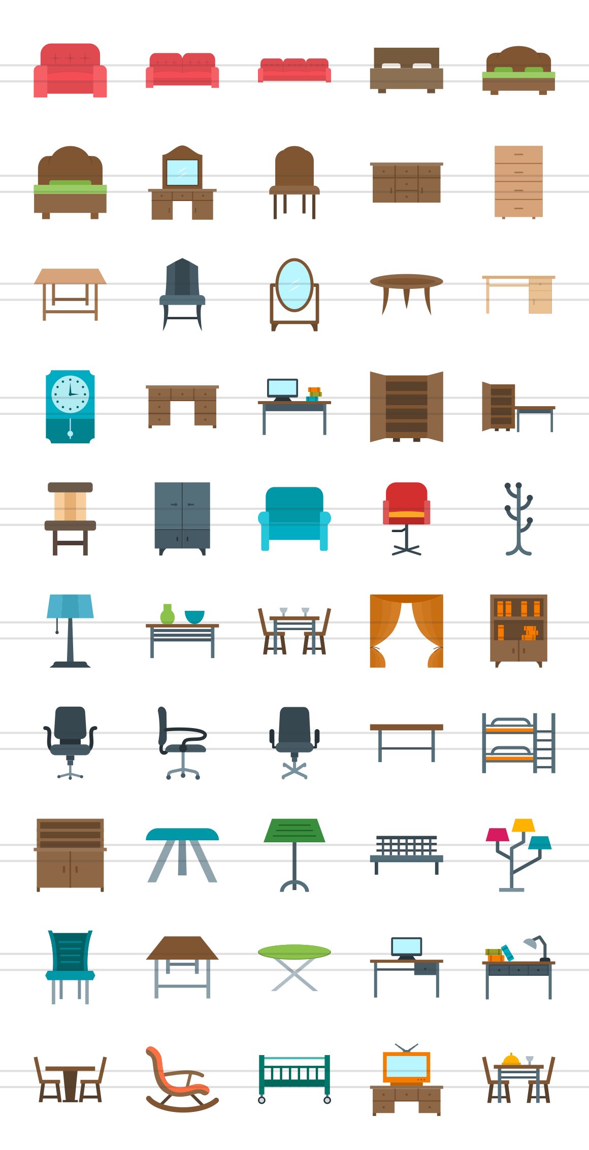 50 Furniture Flat Multicolor Icons preview image.