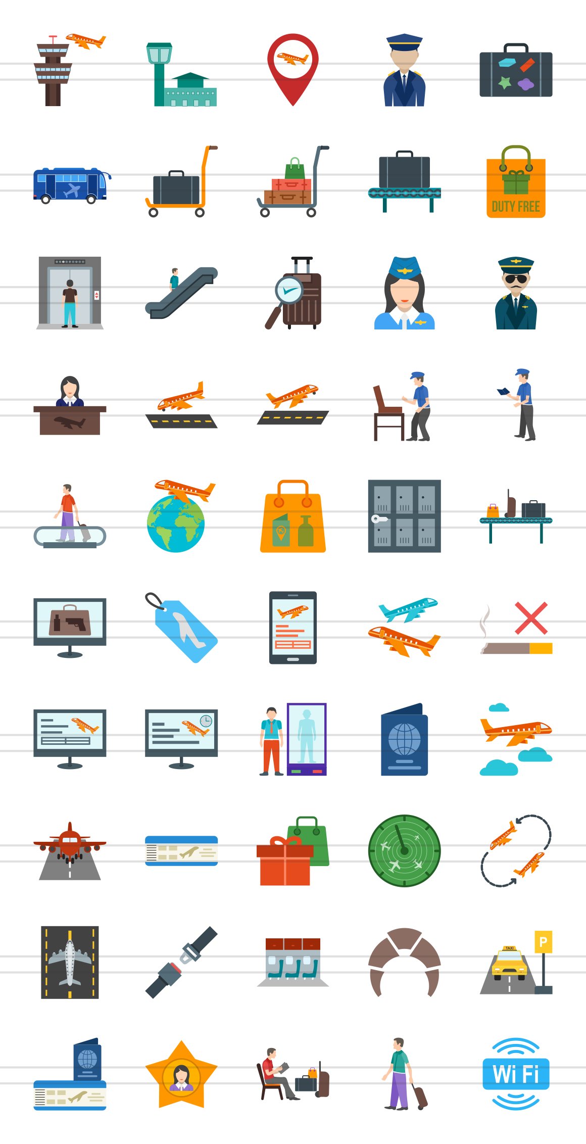 50 Airport Flat Multicolor Icons preview image.