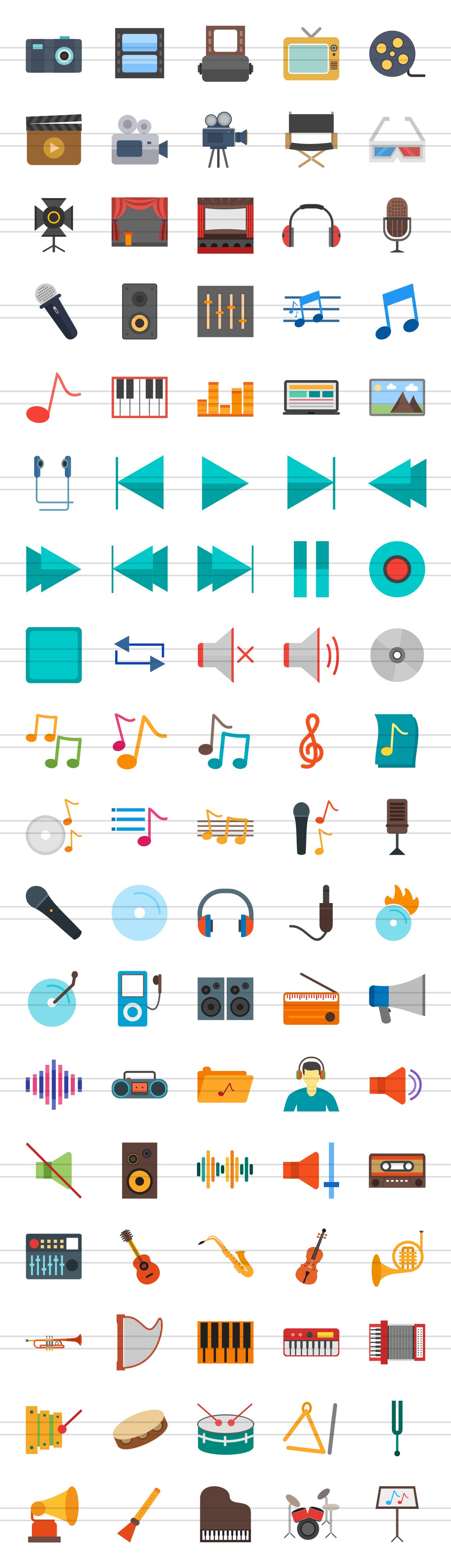 90 Music & Multimedia Flat Icons preview image.
