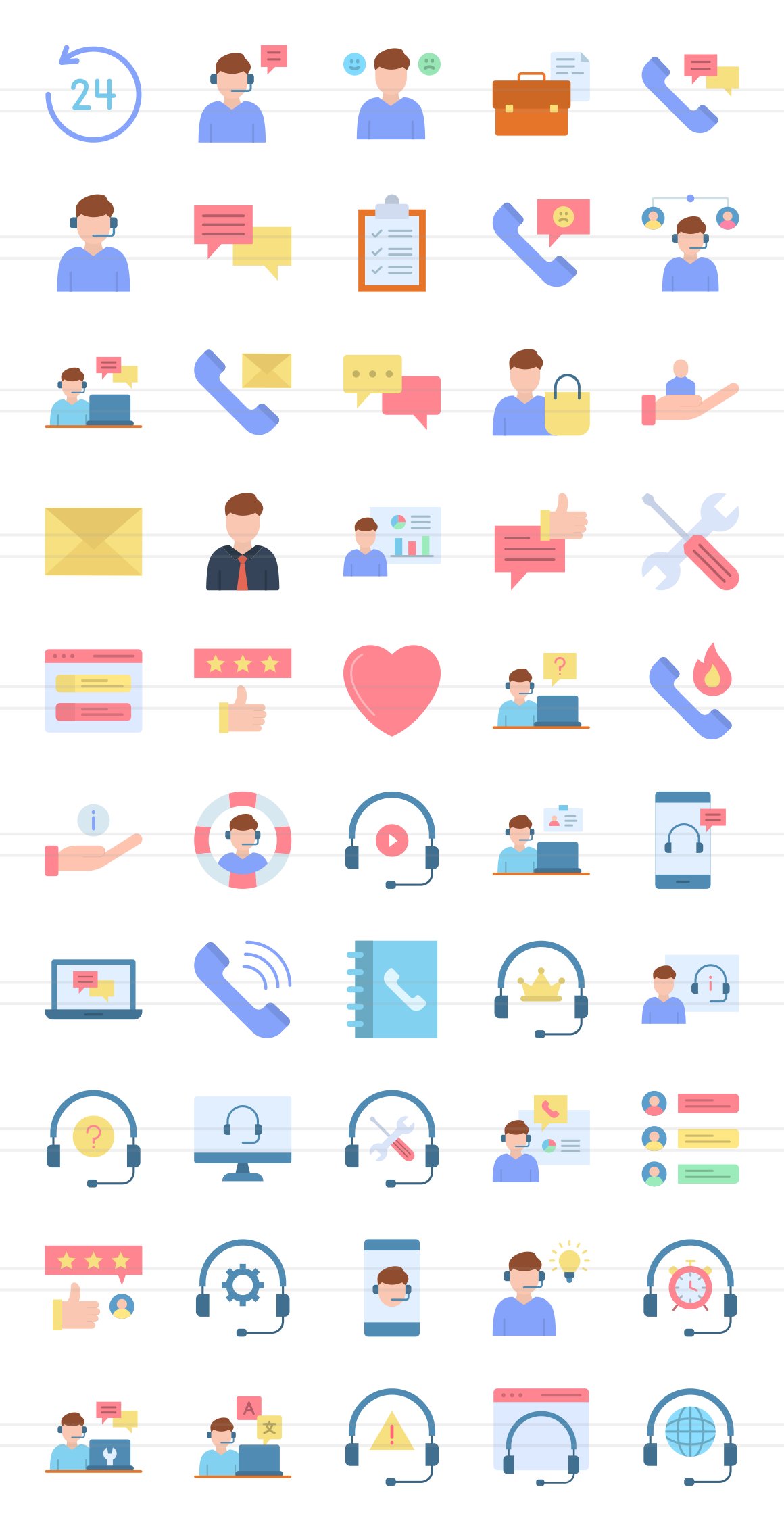 50 Customer Support Flat Icons preview image.