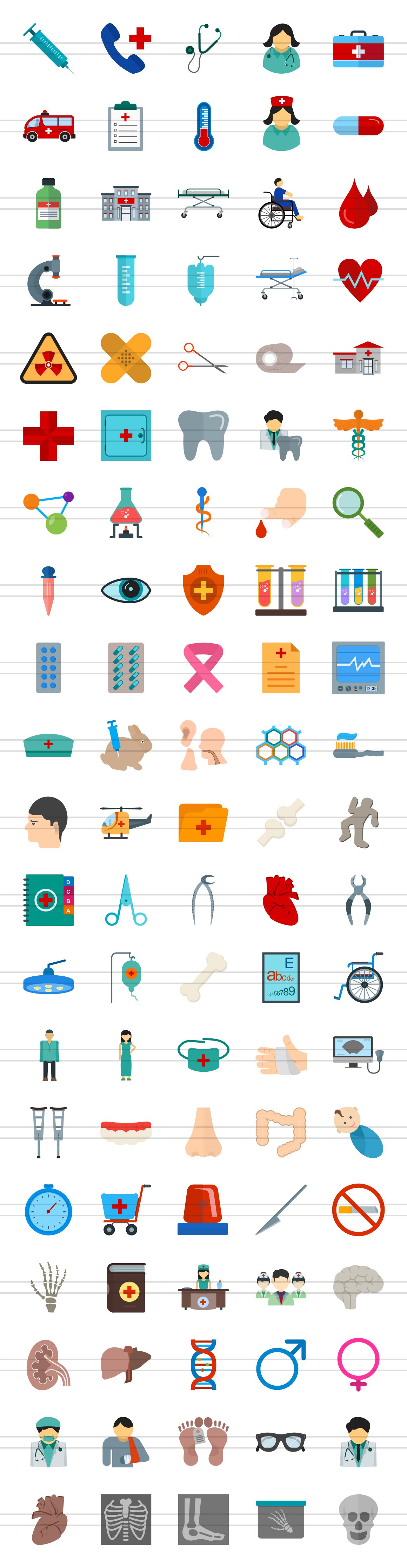 100 Medical General Flat Icons preview image.