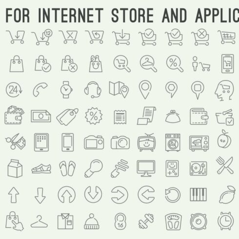 100 thin line icons for web store cover image.