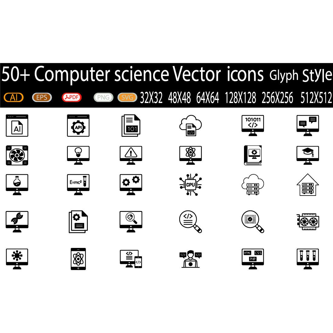 Set of 50 computer science icons.