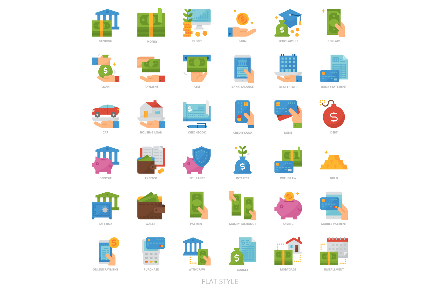 36 Banking Icons Set x 4 Styles pinterest preview image.