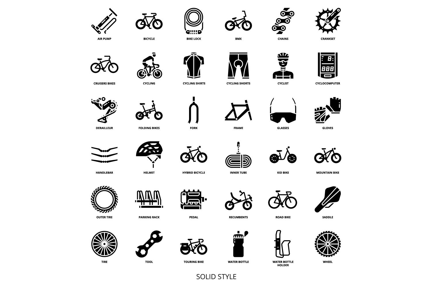 36 Bicycle Icons Set x 4 Styles pinterest preview image.