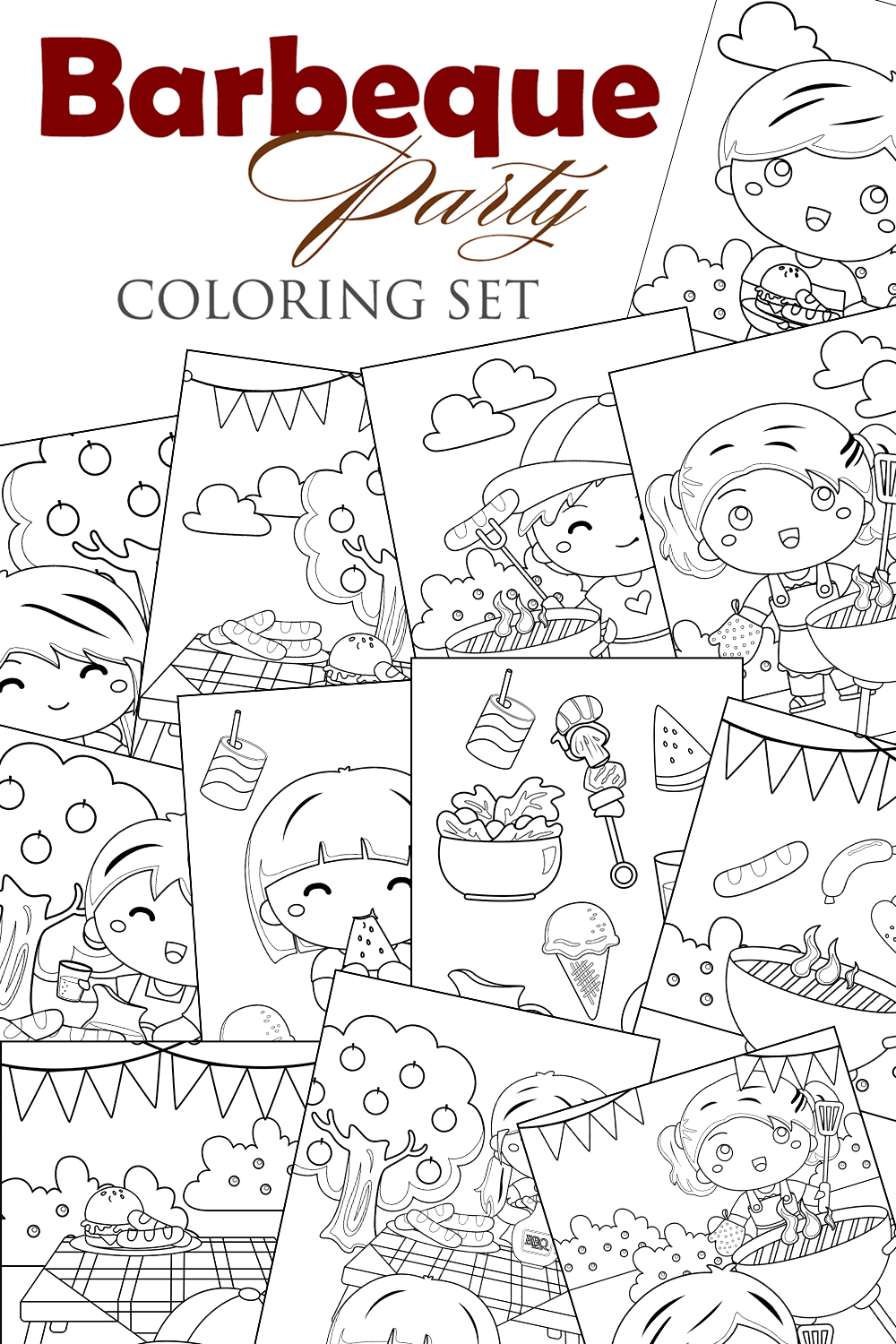 Kids Making Outdoor Barbeque BBQ Food Party Activity Coloring Set pinterest preview image.