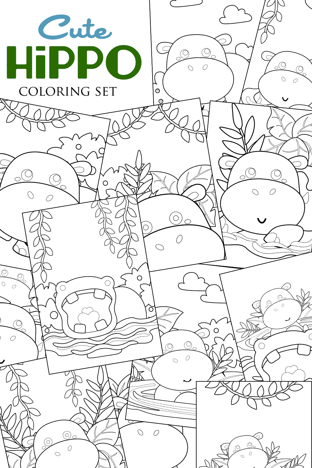 Cute Hippotamus Animal River Coloring Pages for Kids and Adult pinterest preview image.