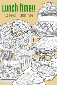 Lunch Time Junk Food Pizza Sandwich Sushi Ramen Noodle Rice Chicken ...