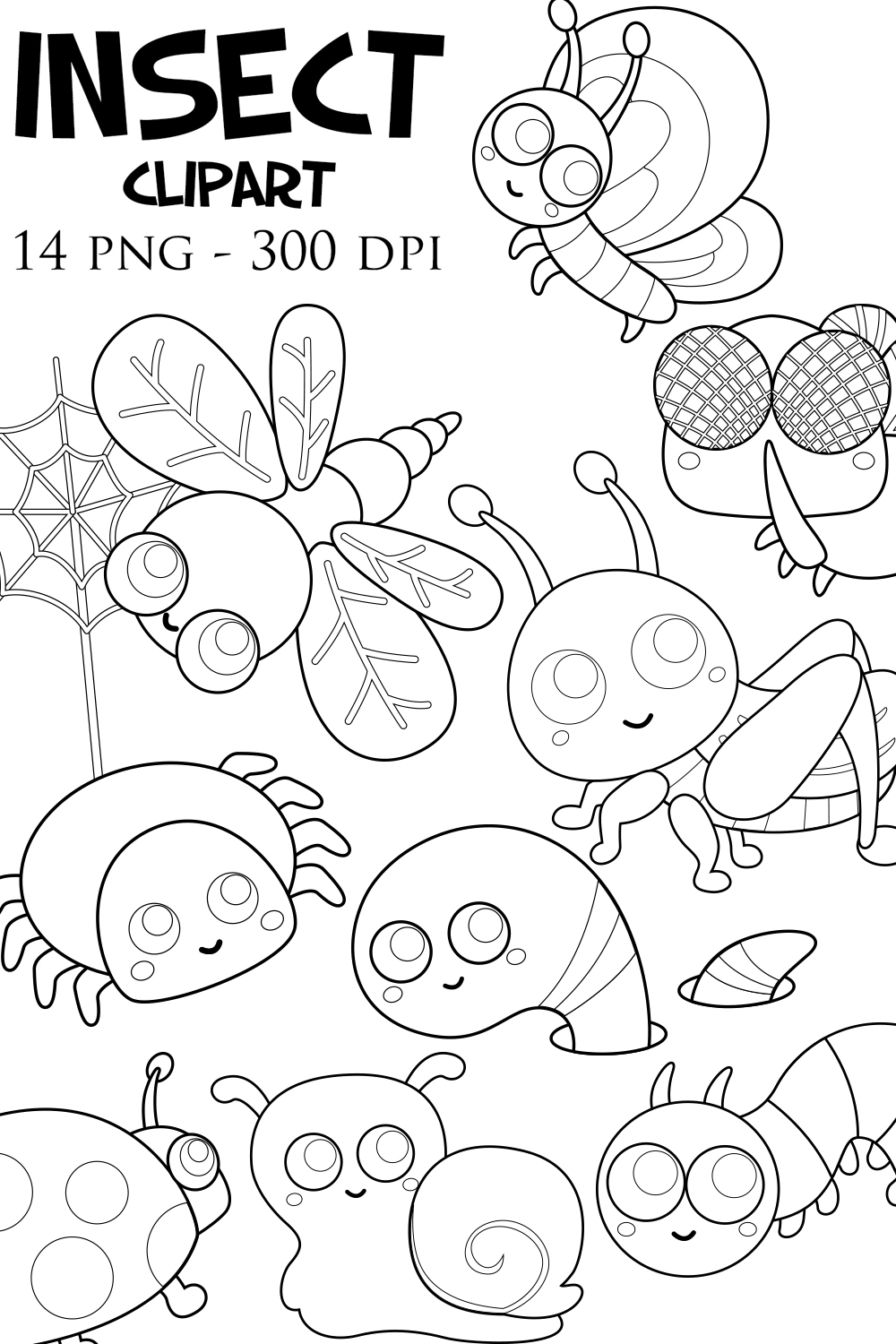 Funny Insects Animal Digital Stamp Outline pinterest preview image.