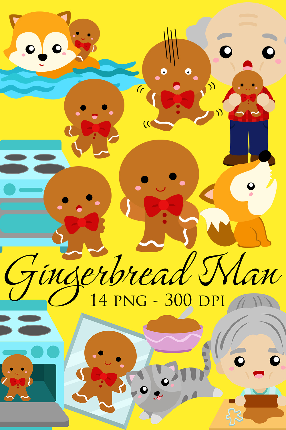 Cute Gingerbread Cookies with Man and Animals Illustration Vector Clipart Cartoon pinterest preview image.