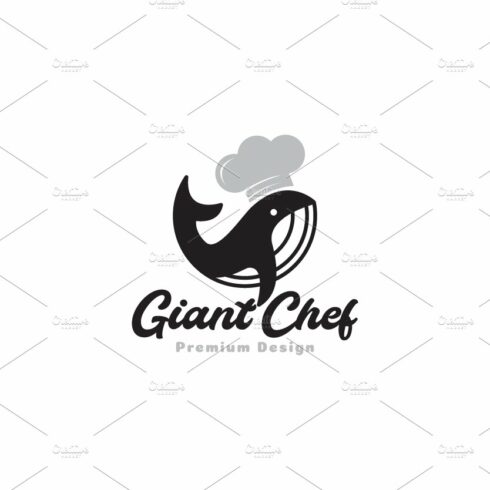 whale with chef logo vector symbol cover image.