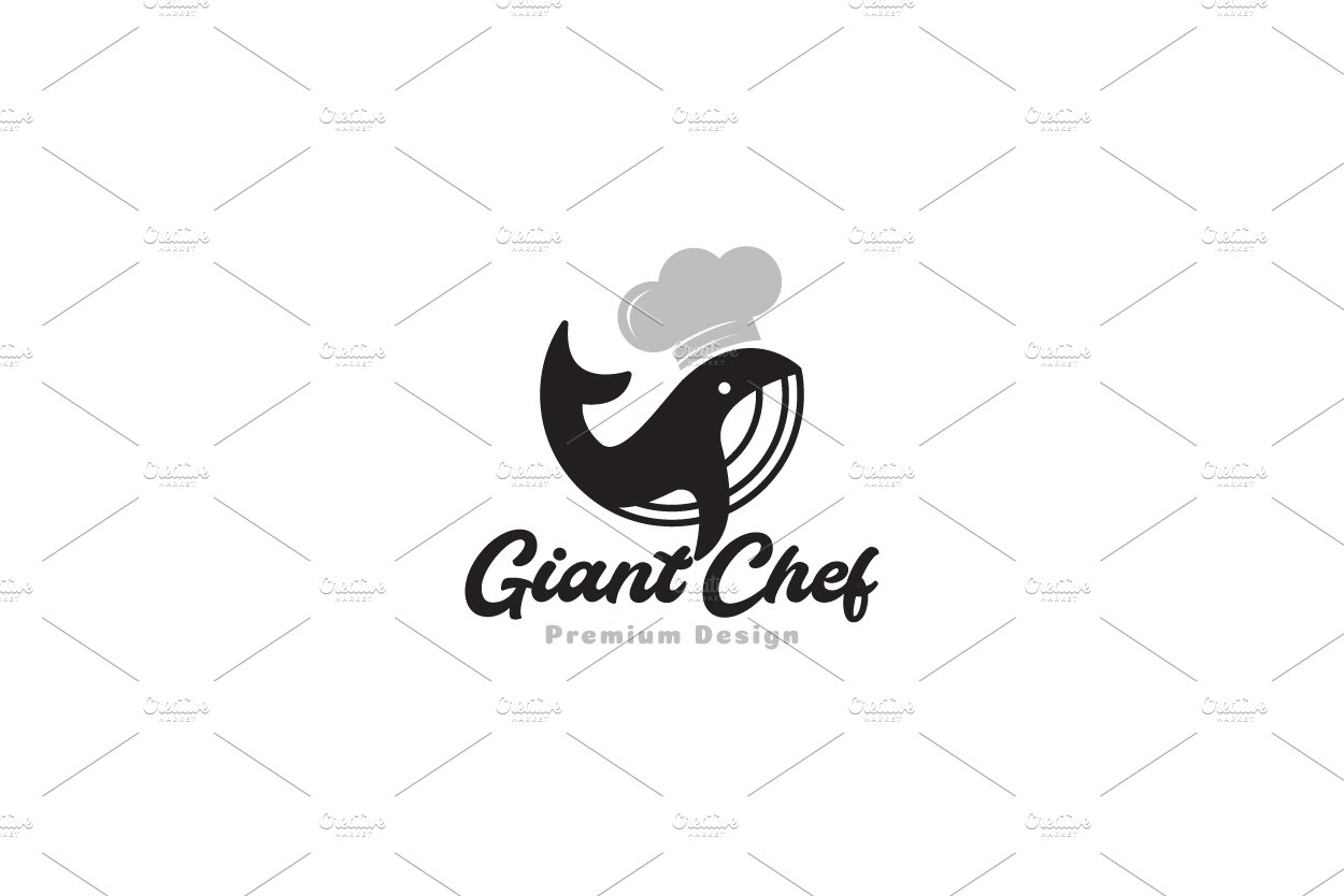 whale with chef logo vector symbol cover image.