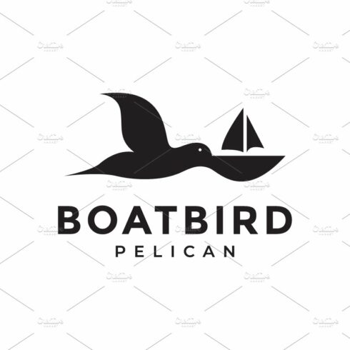 flying pelican with boat logo design cover image.
