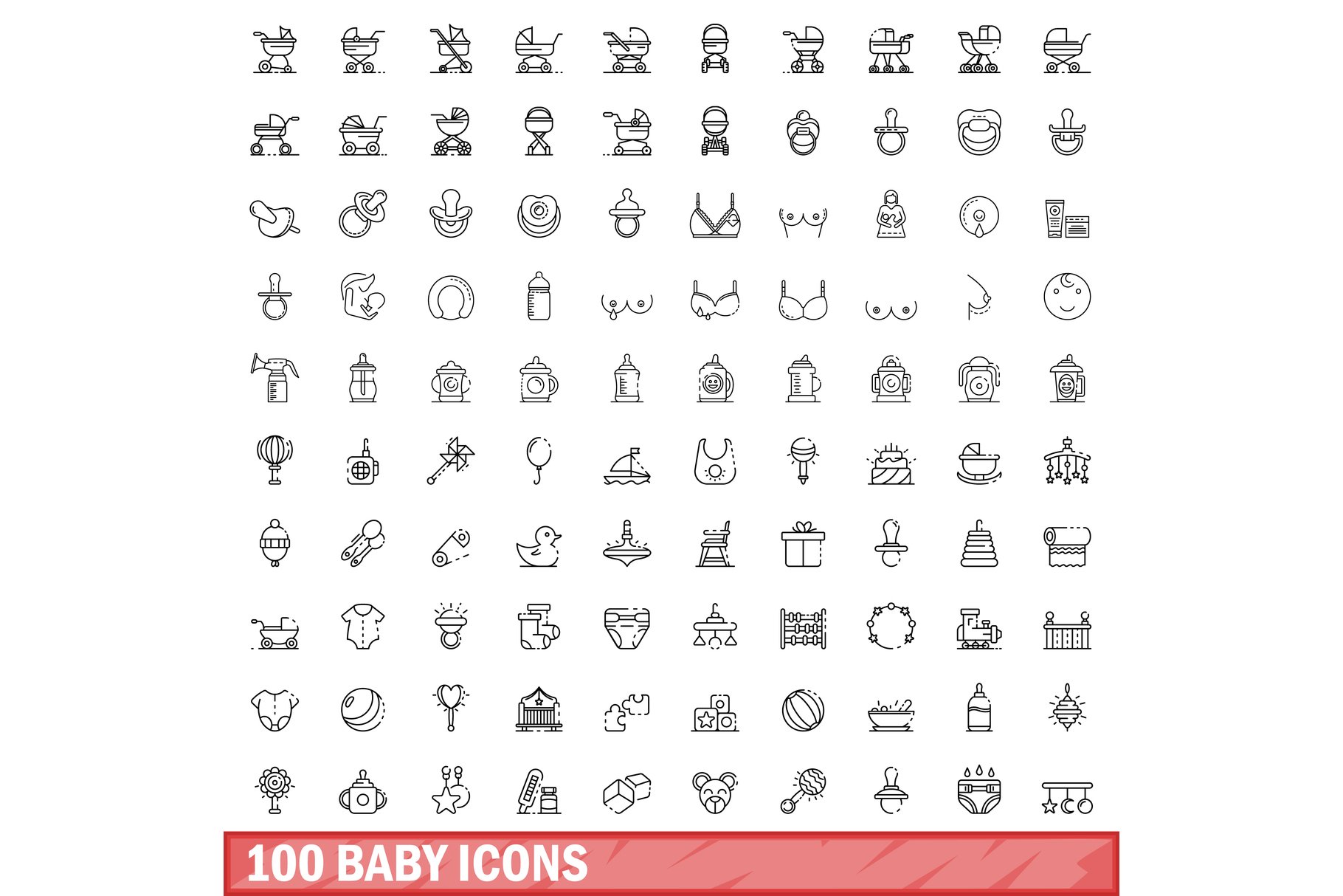 100 baby icons set, outline style cover image.