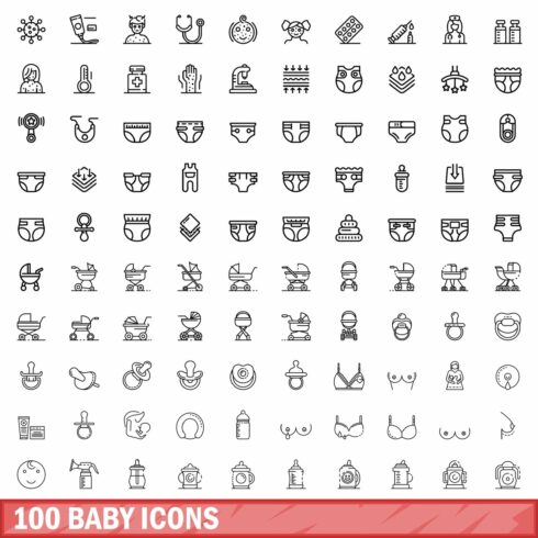 100 baby icons set, outline style cover image.