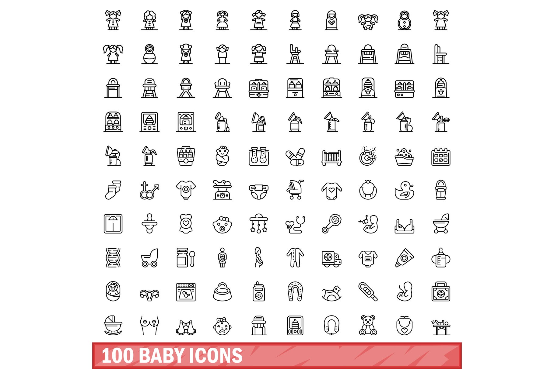 100 baby icons set, outline style cover image.