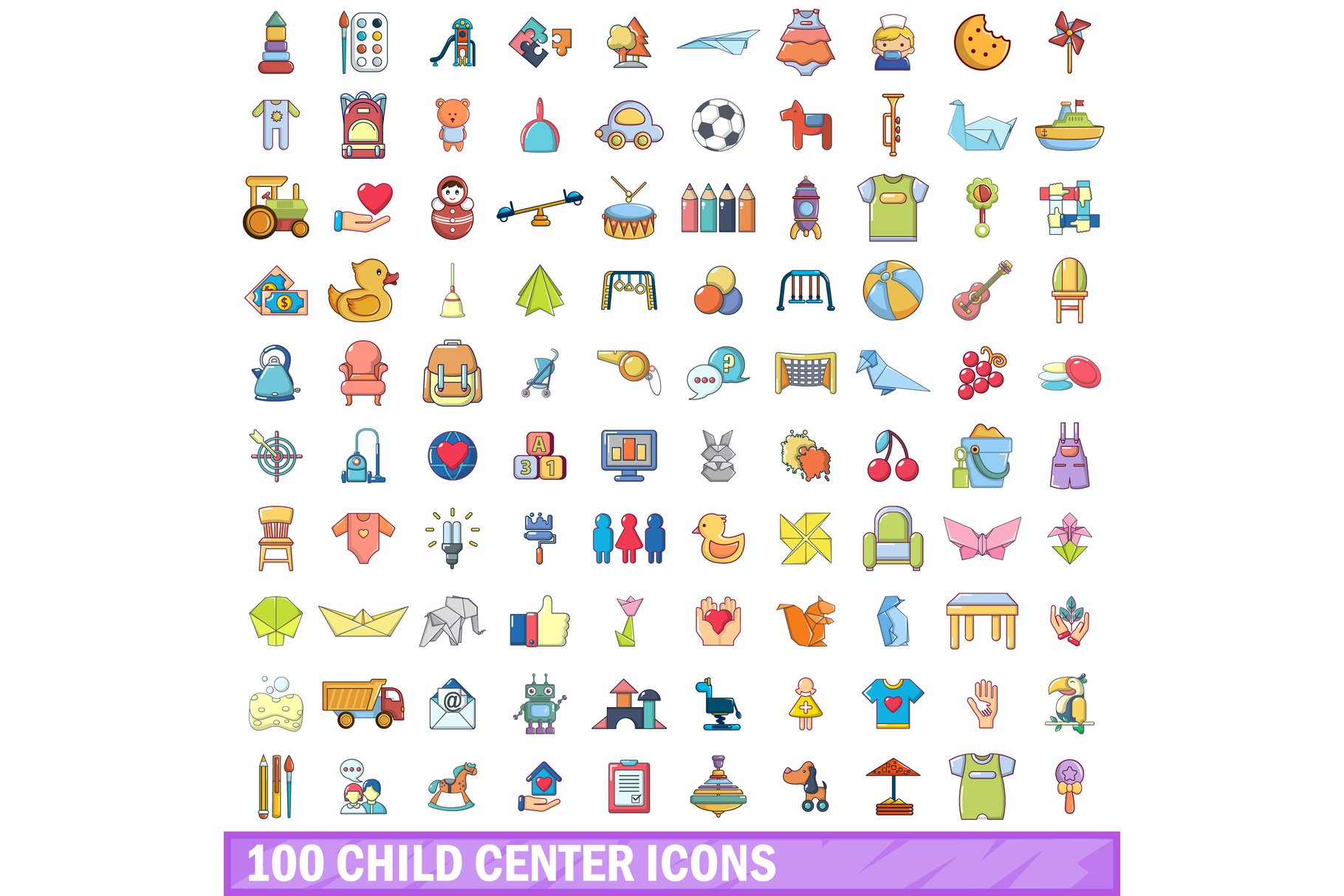 100 child center icons set cover image.