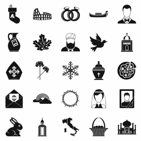 Church icons set, simple style cover image.
