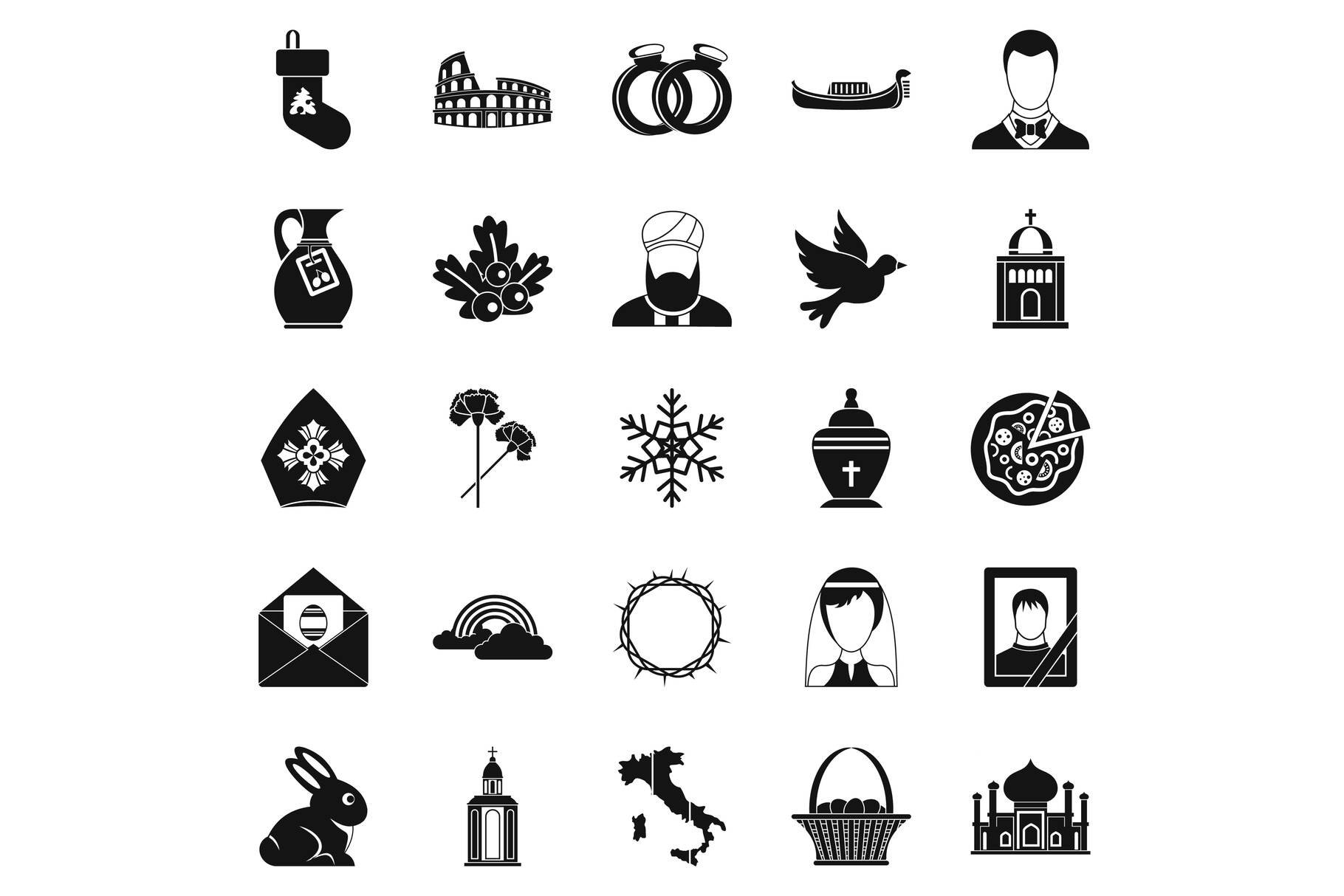 Church icons set, simple style cover image.